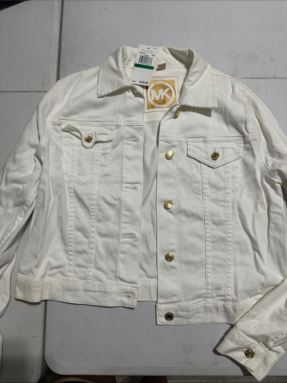 Michael Kors Cream Women's Denim Jacket with Gold Buttons